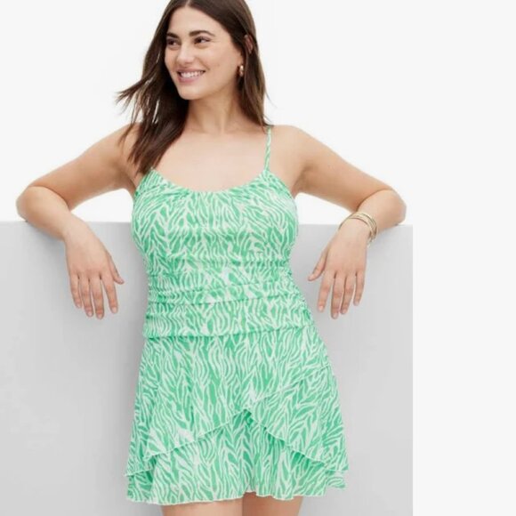 DVF Strappy Mesh Sea Twig Green Mini Dress NWT Size LARGE Diane Von Furstenberg - Picture 2 of 10